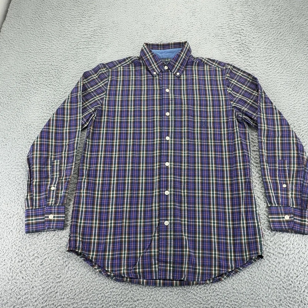 Chaps Mens Small Purple Green Plaid Easy Care Long Sleeve Button Down Shirt